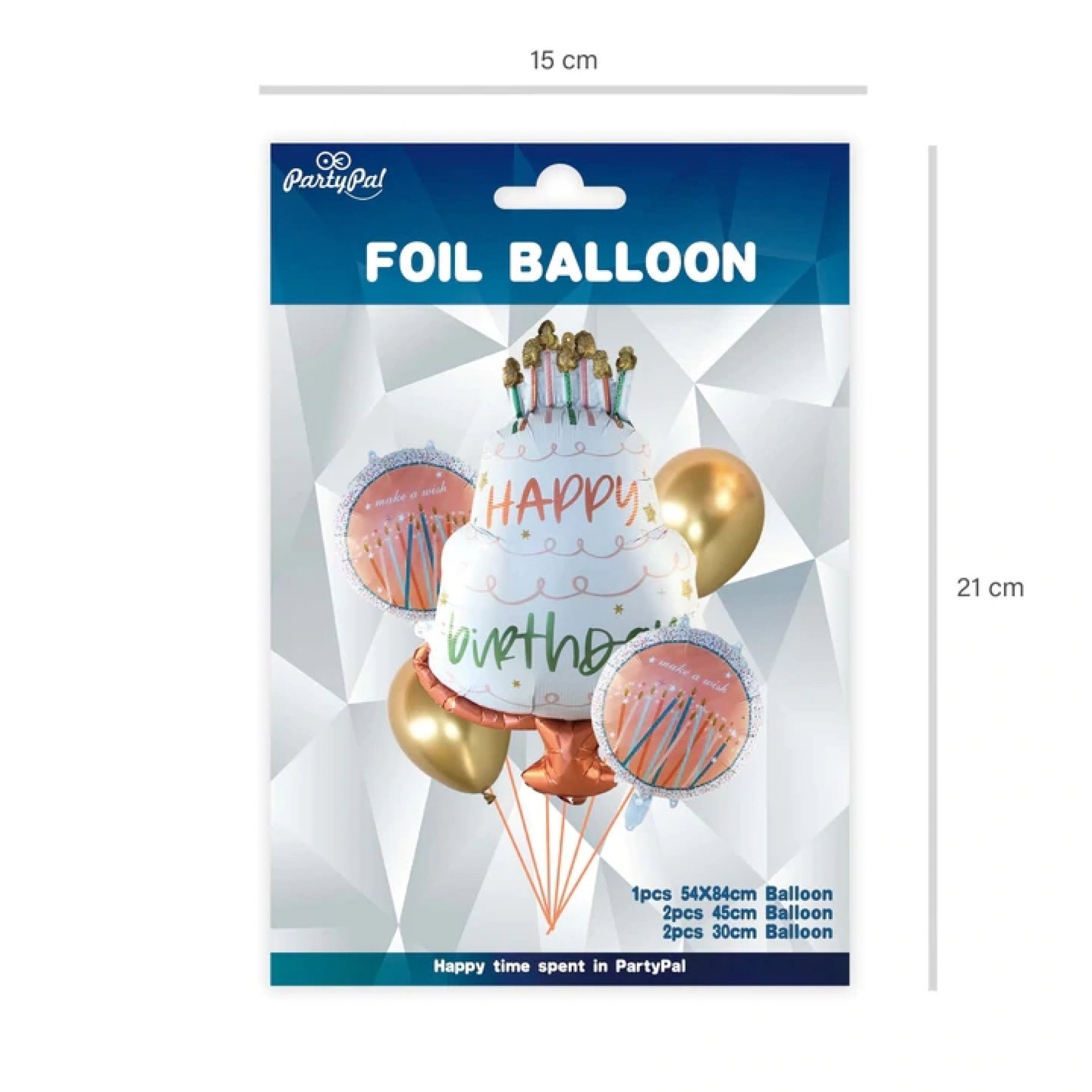 Fooliumist ja lateksist õhupallide komplekt "Happy Birthday tordiga"