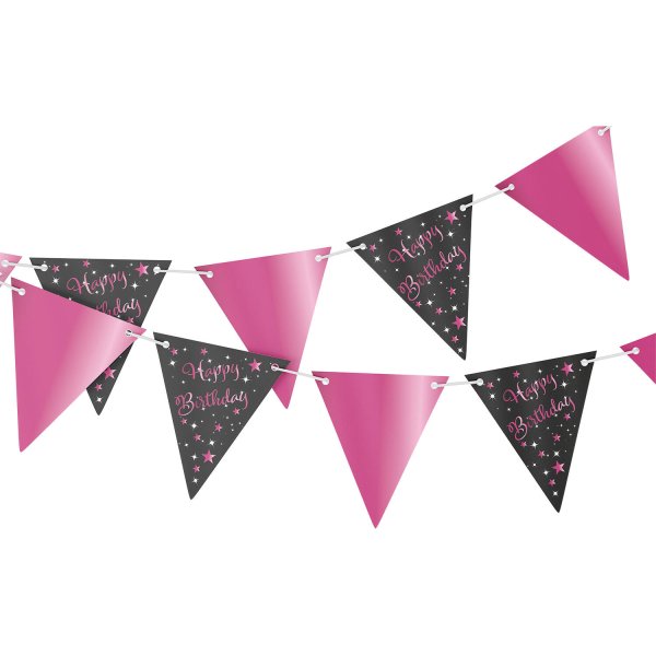 Bänner "Roosa läikiv Happy Birthday kirjaga"