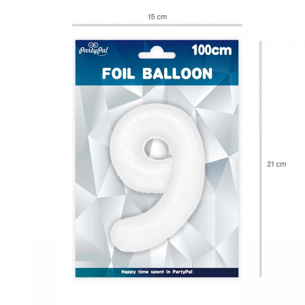 Fooliumist valge õhupall Number "9"