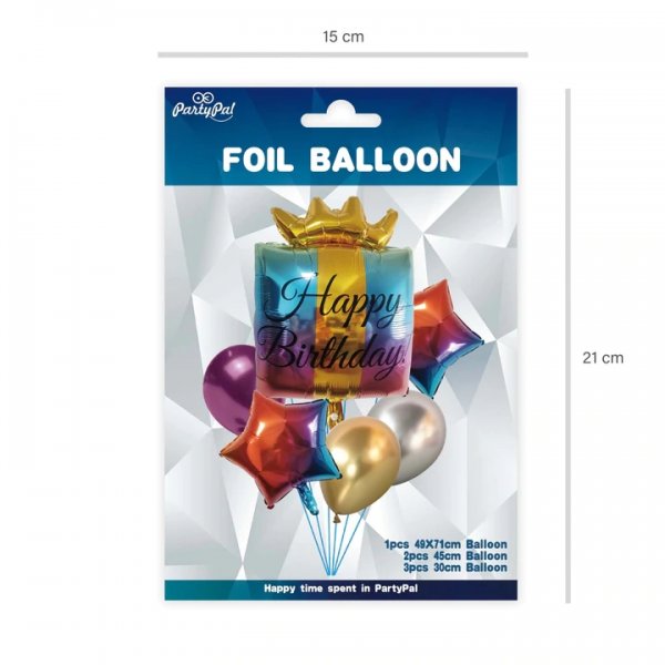 Fooliumist ja lateksist õhupallide komplekt "Happy Birthday krooniga"