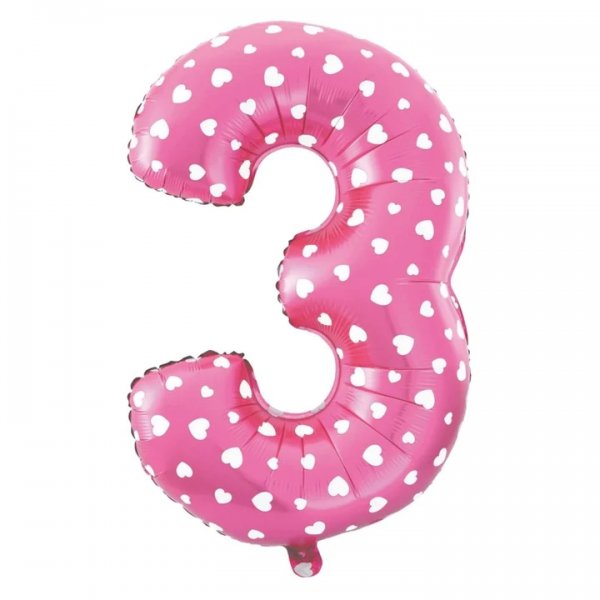 Fooliumist roosa südametega õhupall Number "3"