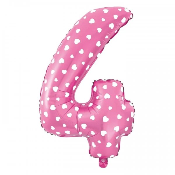 Fooliumist roosa südametega õhupall Number "4"