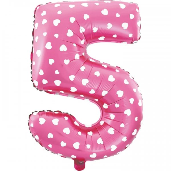 Fooliumist roosa südametega õhupall Number "5"