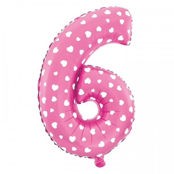 Fooliumist roosa südametega õhupall Number "6"