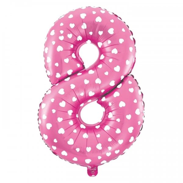 Fooliumist roosa südametega õhupall Number "8"