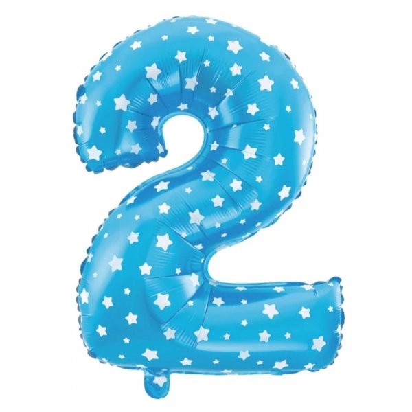 Fooliumist sinine tähekestega õhupall Number "2"