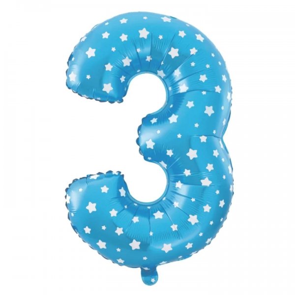 Fooliumist sinine tähekestega õhupall Number "3"
