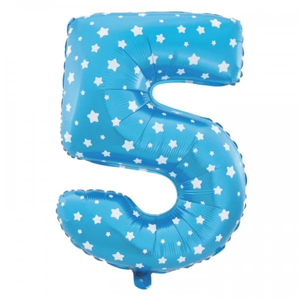 Fooliumist sinine tähekestega õhupall Number "5"