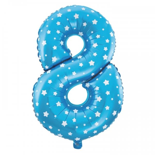 Fooliumist sinine tähekestega õhupall Number "8"