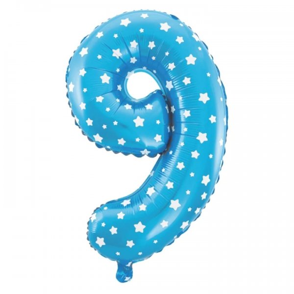 Fooliumist sinine tähekestega õhupall Number "9"