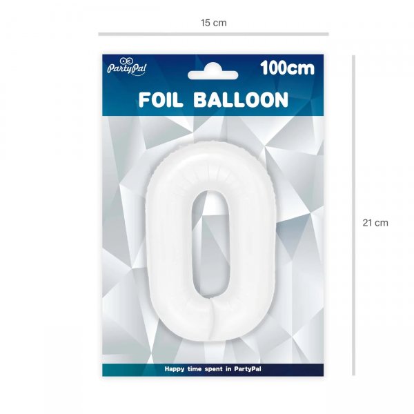 Fooliumist valge õhupall Number "0"