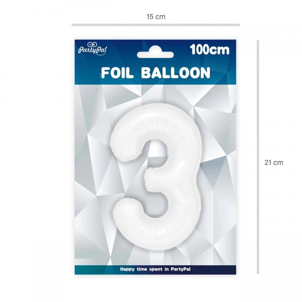 Fooliumist valge õhupall Number "3"