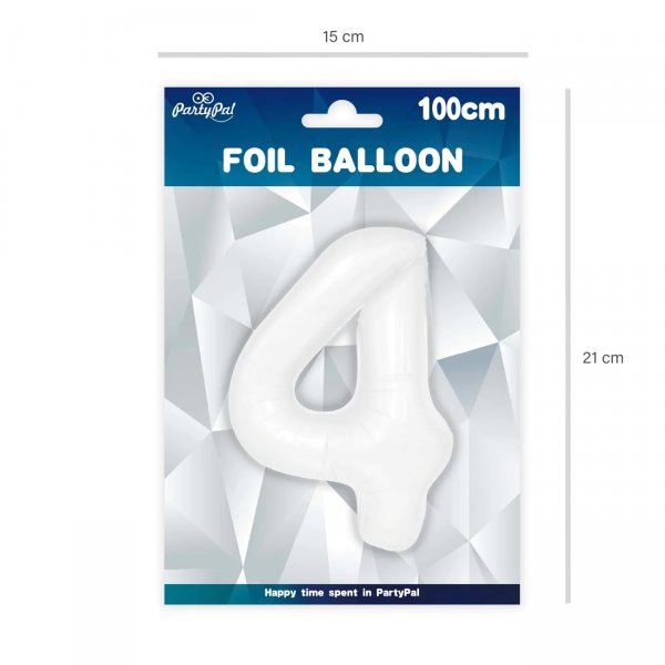 Fooliumist valge õhupall Number "4"