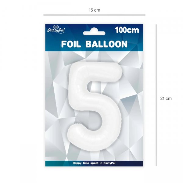 Fooliumist valge õhupall Number "5"