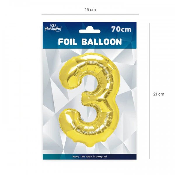 Fooliumist kuldne õhupall "Number 3"