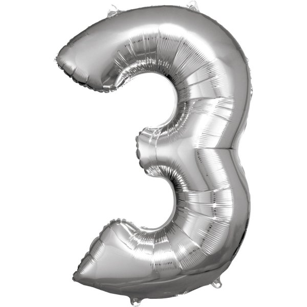 Fooliumist hõbedane õhupall "Number 3"