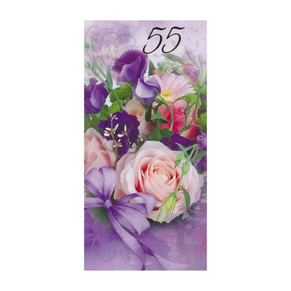 Õnnitluskaart "Roosa roos lilla lipsuga 55"