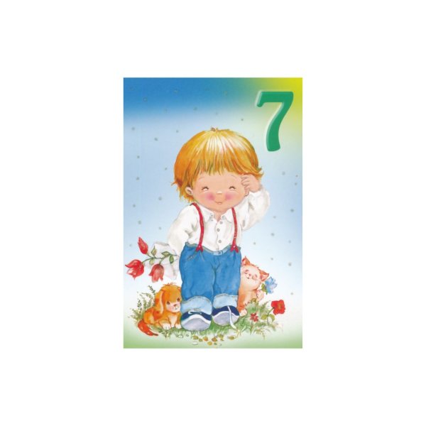 Õnnitluskaart poisile numbriga "7"