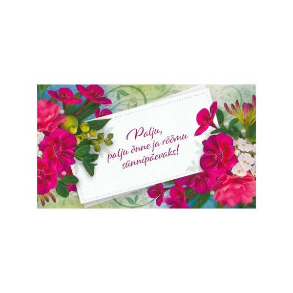 Rahakaart glitteriga "Palju, palju õnne ja rõõmu sünnipäevaks!"