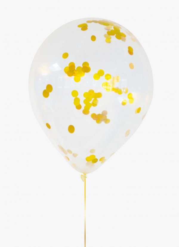 Õhupallid kuldsete konfettidega