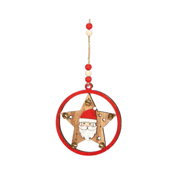 Jõulukaunistus puidust "Jõuluvana tähe ja kellukestega" Ø10cm