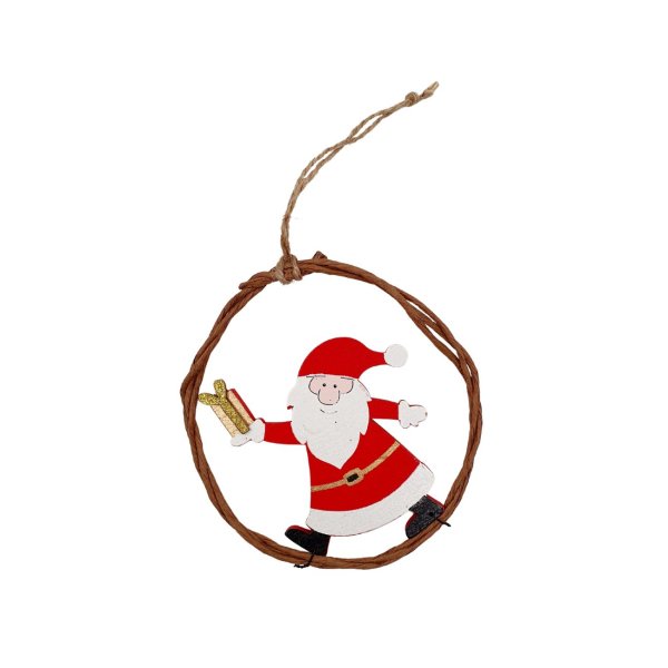 Jõulukaunistus puidust "Jõuluvana kingipakiga" Ø11,5cm