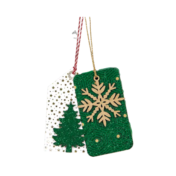 Jõulukaunistus, pakisilt "Kuusepuu ja lumehelves" (Roheline ja Kuldne sädelus)