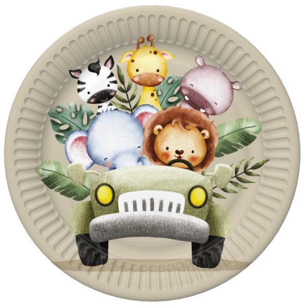 Suured papptaldrikud "Safari loomad autos"